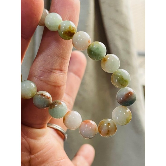 天然A貨緬甸玉 細潤多寶8.3mm圓珠翡翠手串/手鍊17cm手圍 天然紅橘黃綠 顆顆多彩帶色 完美度99%-細節圖6
