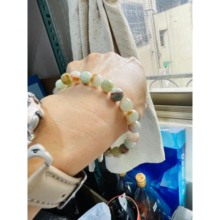 天然A貨緬甸玉 細潤多寶8.3mm圓珠翡翠手串/手鍊17cm手圍 天然紅橘黃綠 顆顆多彩帶色 完美度99%-細節圖8