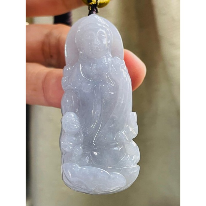 天然A貨緬甸玉 冰潤茄紫送子觀音翡翠佛牌 起冰過底滿茄紫底色 能見紫 厚實透手影-細節圖2