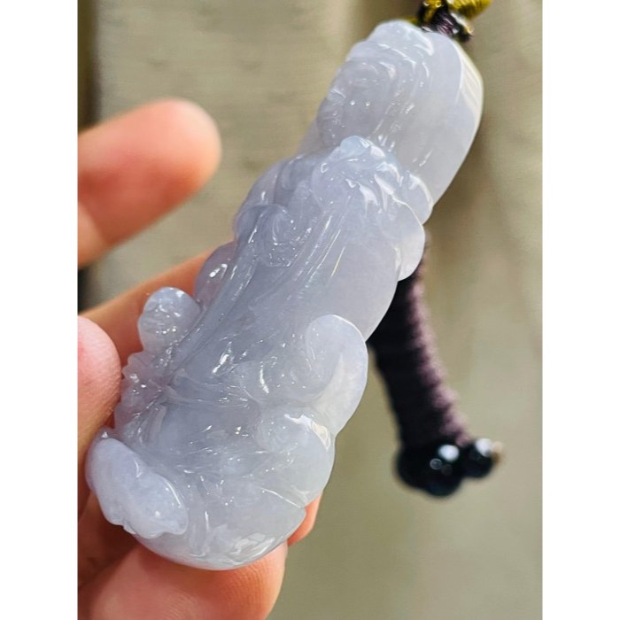 天然A貨緬甸玉 冰潤茄紫送子觀音翡翠佛牌 起冰過底滿茄紫底色 能見紫 厚實透手影-細節圖5