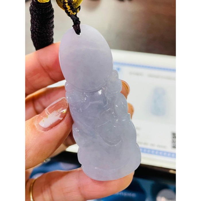 天然A貨緬甸玉 冰潤茄紫送子觀音翡翠佛牌 起冰過底滿茄紫底色 能見紫 厚實透手影-細節圖10