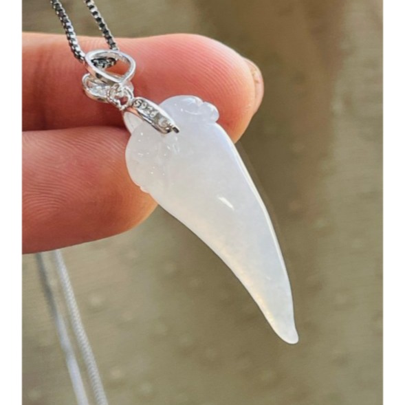 天然A貨緬甸玉 白冰純色立體雕貔貅龍牙翡翠玉墜 冰起光感乾淨無雜染 小巧飽滿 配戴無壓力-細節圖2