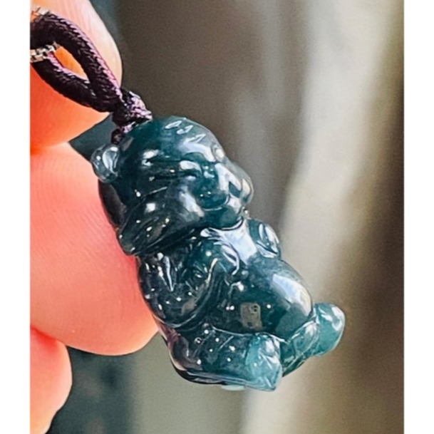 天然A貨翡翠 膠潤危藍全立體Q版小老虎翡翠玉墜 全透光冰潤藍水 色滿勻稱 可愛小胖虎-細節圖3