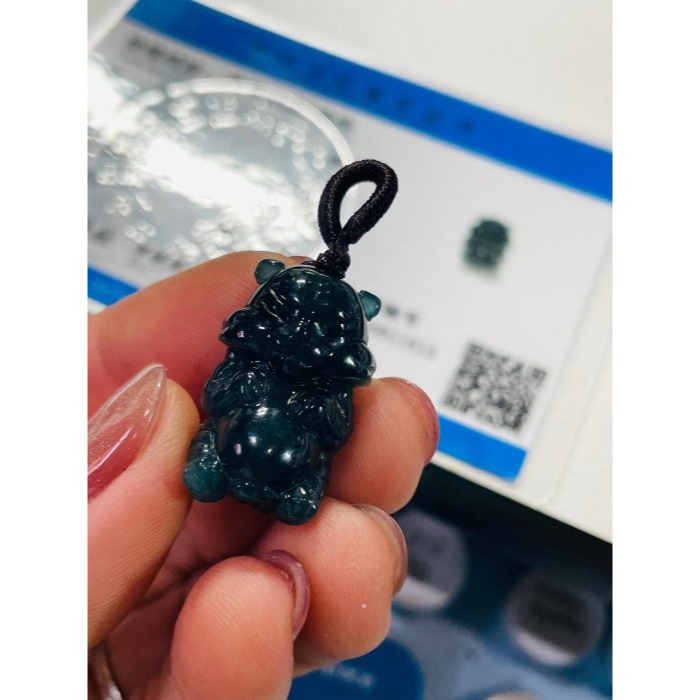 天然A貨翡翠 膠潤危藍全立體Q版小老虎翡翠玉墜 全透光冰潤藍水 色滿勻稱 可愛小胖虎-細節圖10