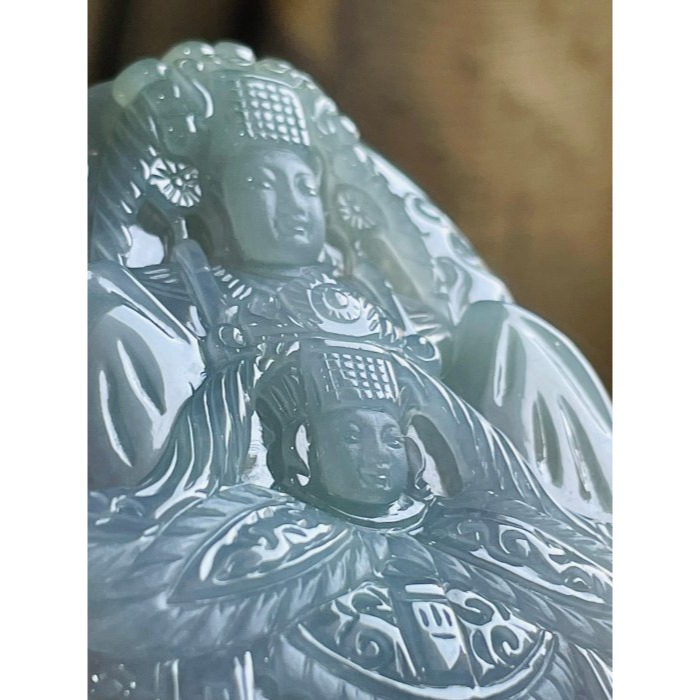 天然A貨緬甸玉 老坑藍綠精工獨家版天上聖母/雙媽祖翡翠佛牌 起光感滿色冰膠底妝 雙尊天后盛裝 法像重工精開雙拋 附台証-細節圖3