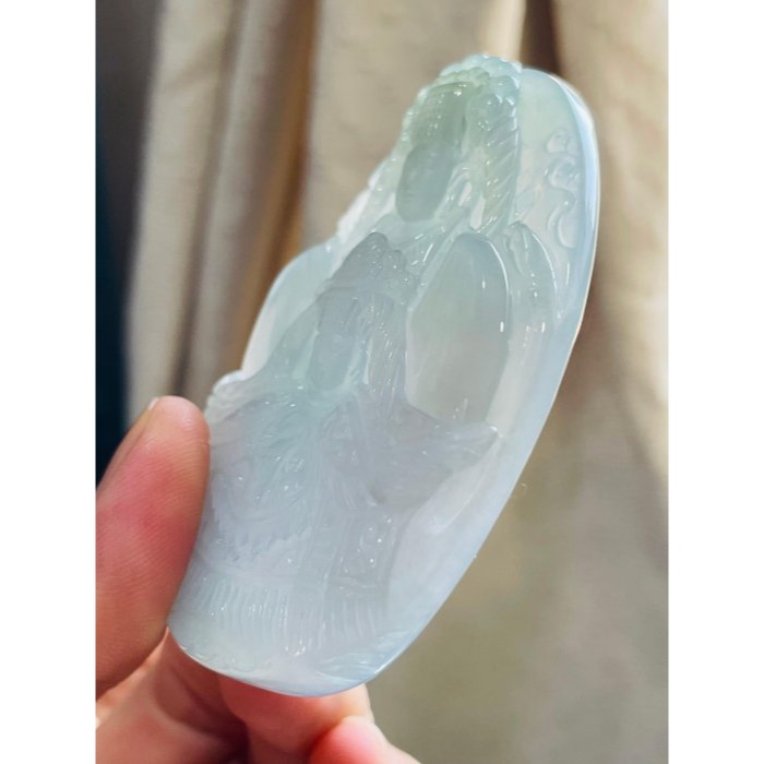 天然A貨緬甸玉 老坑藍綠精工獨家版天上聖母/雙媽祖翡翠佛牌 起光感滿色冰膠底妝 雙尊天后盛裝 法像重工精開雙拋 附台証-細節圖4