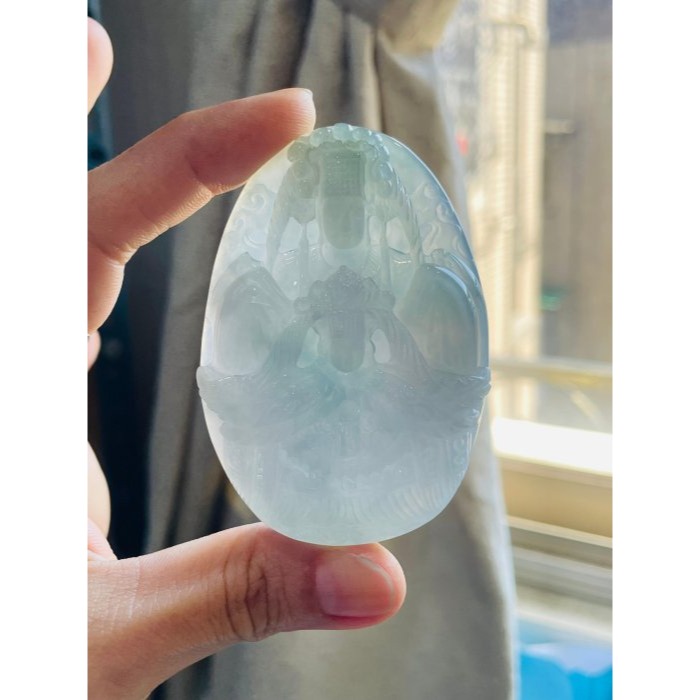 天然A貨緬甸玉 老坑藍綠精工獨家版天上聖母/雙媽祖翡翠佛牌 起光感滿色冰膠底妝 雙尊天后盛裝 法像重工精開雙拋 附台証-細節圖8