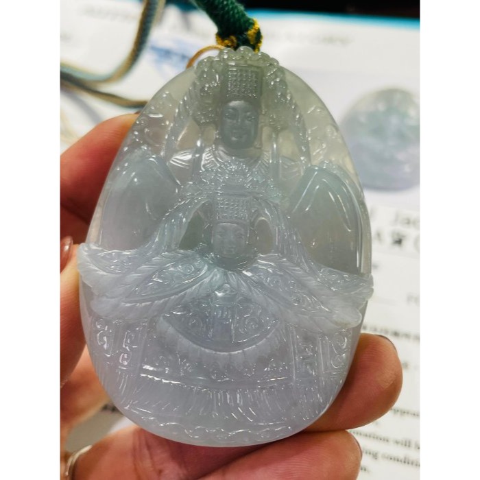 天然A貨緬甸玉 老坑藍綠精工獨家版天上聖母/雙媽祖翡翠佛牌 起光感滿色冰膠底妝 雙尊天后盛裝 法像重工精開雙拋 附台証-細節圖9