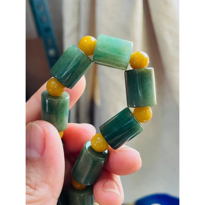 天然A貨緬甸玉 老坑菠菜綠11mm桶珠翡翠手串/手鍊16cm手圍 滿色膠感老型珠 素面無雕 完整度98% 附台証-細節圖4