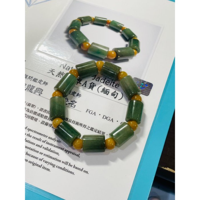 天然A貨緬甸玉 老坑菠菜綠11mm桶珠翡翠手串/手鍊16cm手圍 滿色膠感老型珠 素面無雕 完整度98% 附台証-細節圖10