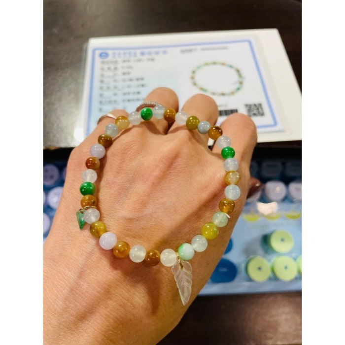天然A貨緬甸玉 冰辣多寶圓珠5.5mm翡翠手鍊/手串/珠串 手圍16cm 透線白月光 辣陽 天然冰蜜糖 粉紫 極美多彩-細節圖10