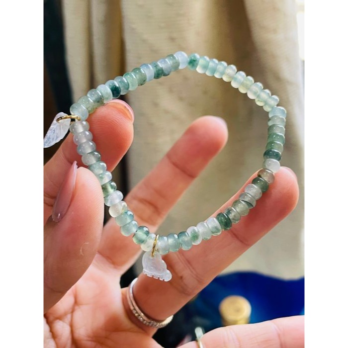 天然A貨緬甸玉 放光 冰飄花5mm算盤珠翡翠手串/手鍊16cm手圍 泛光透繩 飄花靈動帶色多 完美度95%-細節圖2