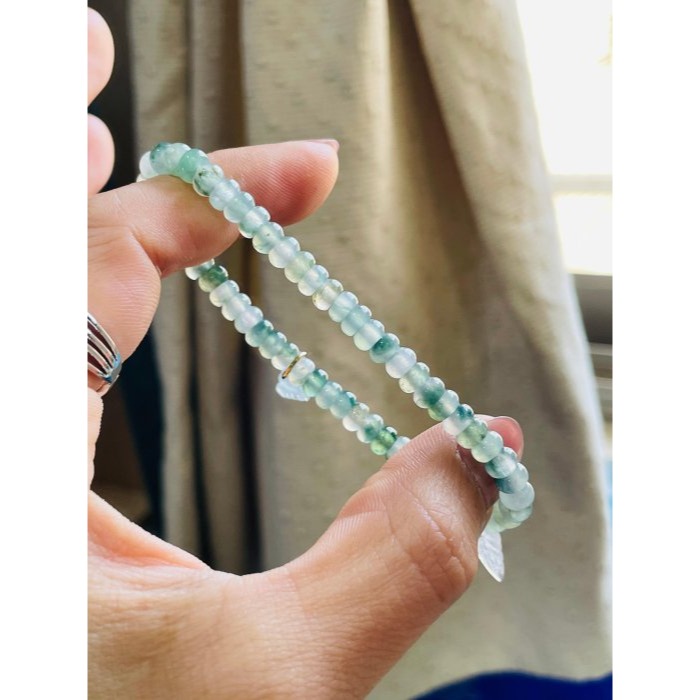 天然A貨緬甸玉 放光 冰飄花5mm算盤珠翡翠手串/手鍊16cm手圍 泛光透繩 飄花靈動帶色多 完美度95%-細節圖3