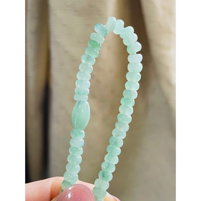 天然A貨緬甸玉 冰綠飄花4.8mm算盤珠翡翠手串/手鍊15cm手圍 起冰果綠底色帶綠花 6咪頂珠增彩-細節圖6