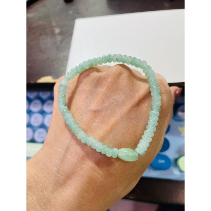 天然A貨緬甸玉 冰綠飄花4.8mm算盤珠翡翠手串/手鍊15cm手圍 起冰果綠底色帶綠花 6咪頂珠增彩-細節圖10