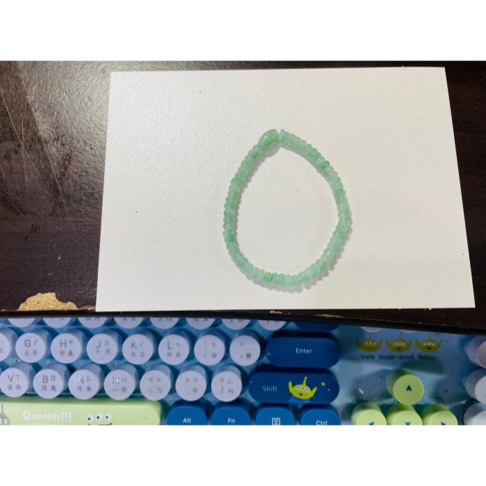 天然A貨緬甸玉 冰綠飄花4.8mm算盤珠翡翠手串/手鍊15cm手圍 起冰果綠底色帶綠花 6咪頂珠增彩-細節圖11