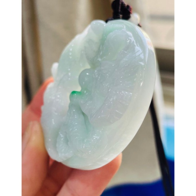 天然A貨緬甸玉 細潤白底青雙面雕龍鳳八卦翡翠玉牌 厚庄鐲心一開 粉潤青俏陽綠 有份量請留意尺寸-細節圖6