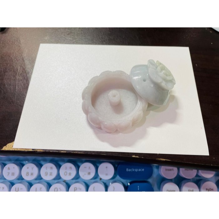 天然A貨緬甸玉 細潤雙彩花開富貴蓮花翡翠香插/線香爐 透光滿色粉紫.粉綠色清爽淡雅-細節圖9