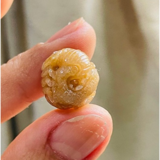 天然A貨緬甸玉 冰潤蜜糖黃手工環繞微雕一條龍翡翠龍珠 老熟冰帶油潤 滿色琥珀蜜黃肉-細節圖3