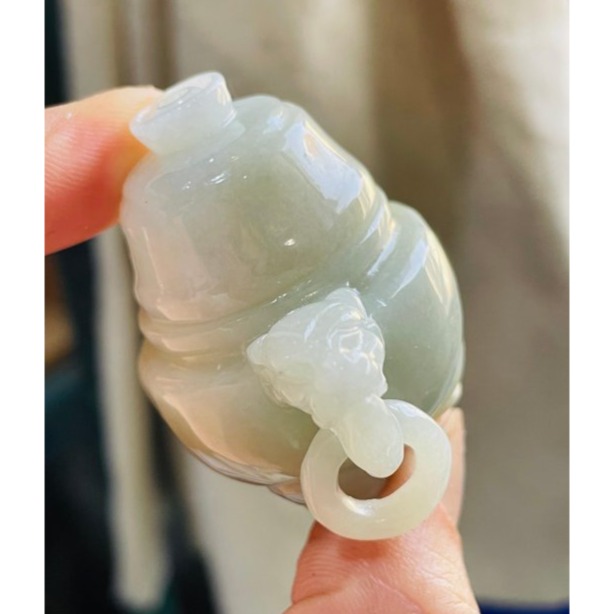 天然A貨緬甸玉 溫潤黃加綠手工雕香火鼎盛翡翠香爐/鼎 龍首雙耳帶活環 扎實細膩老料全透光-細節圖5