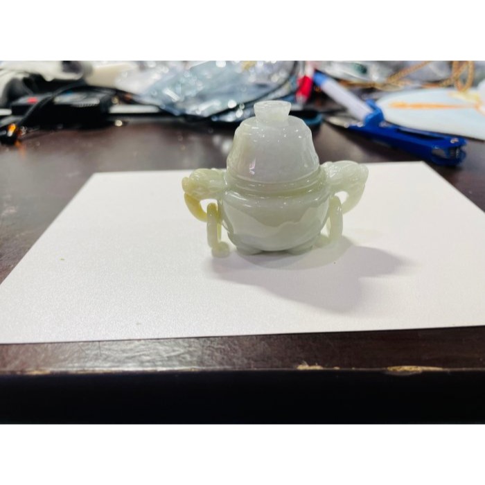 天然A貨緬甸玉 溫潤黃加綠手工雕香火鼎盛翡翠香爐/鼎 龍首雙耳帶活環 扎實細膩老料全透光-細節圖9