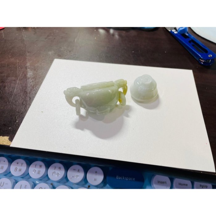 天然A貨緬甸玉 溫潤黃加綠手工雕香火鼎盛翡翠香爐/鼎 龍首雙耳帶活環 扎實細膩老料全透光-細節圖10