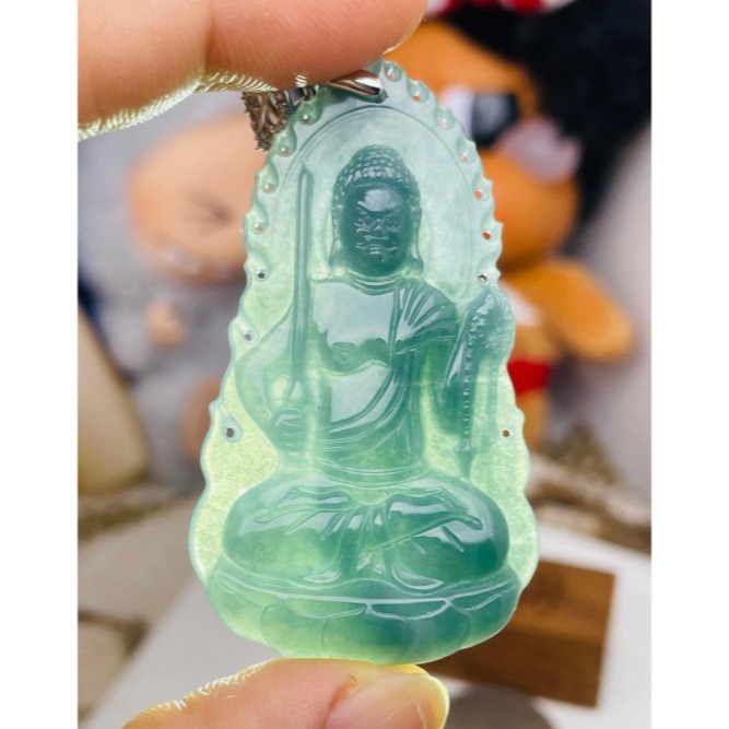 天然A貨翡翠 冰種危藍滿色火焰款不動明王翡翠佛牌 冰瓜料 無棉底妝 色滿料好透手 法像莊嚴立體-細節圖9