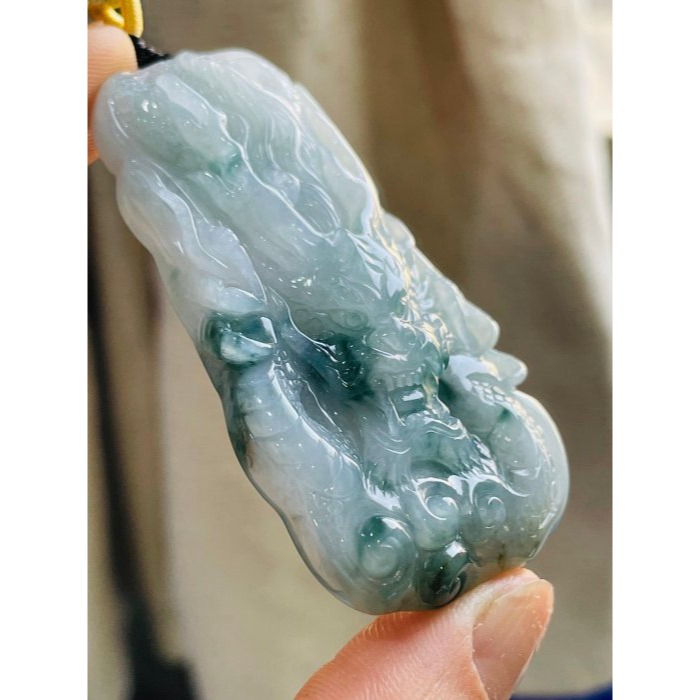 天然A貨緬甸玉 老坑藍飄花龍躍九天翡翠龍牌 芙蓉膠肉底妝 過底純色藍花 色花活透光有水頭-細節圖2