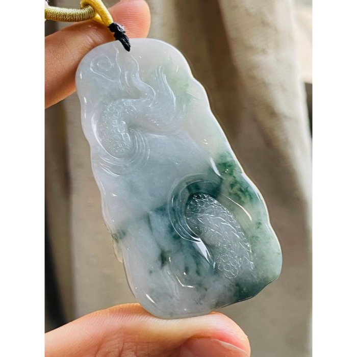 天然A貨緬甸玉 老坑藍飄花龍躍九天翡翠龍牌 芙蓉膠肉底妝 過底純色藍花 色花活透光有水頭-細節圖5