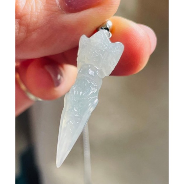 天然A貨緬甸玉 老坑白月光降魔杵翡翠小玉墜 晶透冰起膠底妝 冰種起光帶剛性高貨小精品-細節圖3