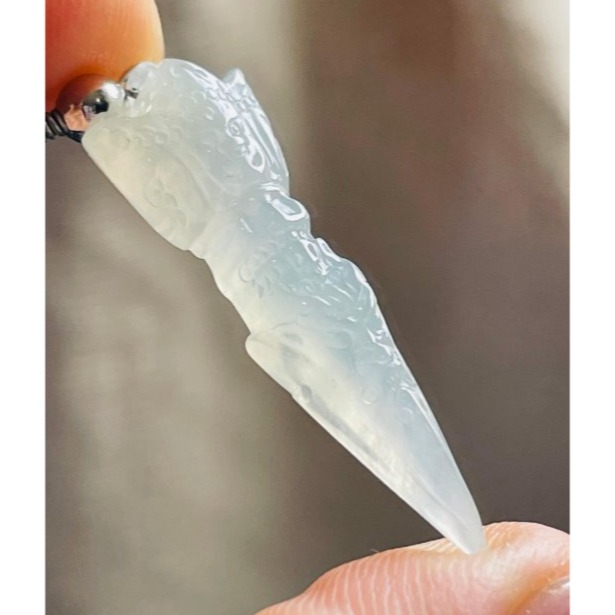 天然A貨緬甸玉 老坑白月光降魔杵翡翠小玉墜 晶透冰起膠底妝 冰種起光帶剛性高貨小精品-細節圖5