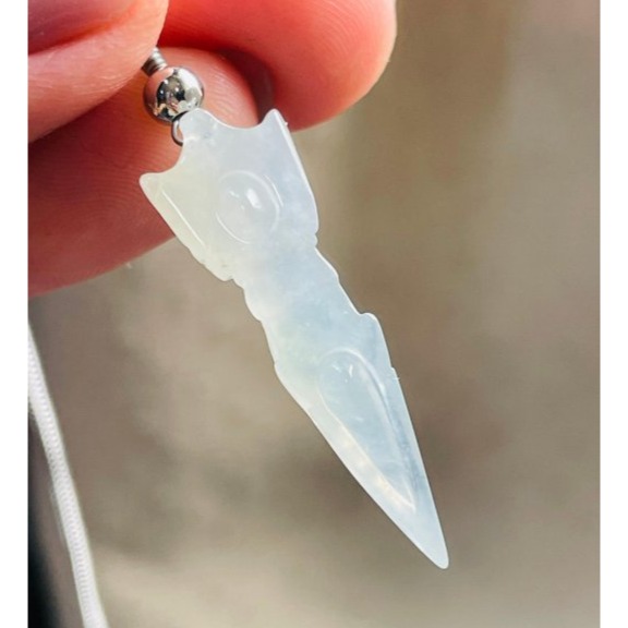 天然A貨緬甸玉 老坑白月光降魔杵翡翠小玉墜 晶透冰起膠底妝 冰種起光帶剛性高貨小精品-細節圖7