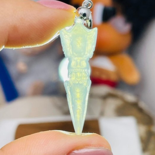 天然A貨緬甸玉 老坑白月光降魔杵翡翠小玉墜 晶透冰起膠底妝 冰種起光帶剛性高貨小精品-細節圖9