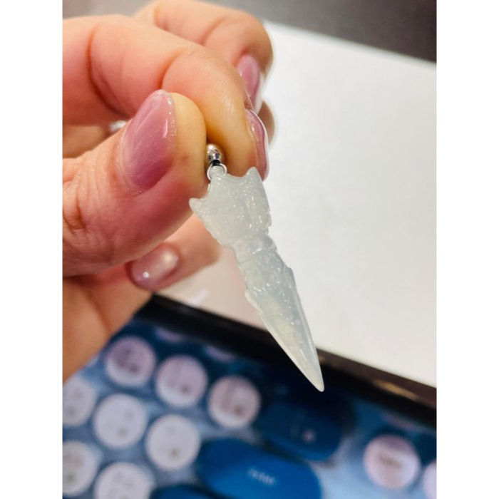 天然A貨緬甸玉 老坑白月光降魔杵翡翠小玉墜 晶透冰起膠底妝 冰種起光帶剛性高貨小精品-細節圖10