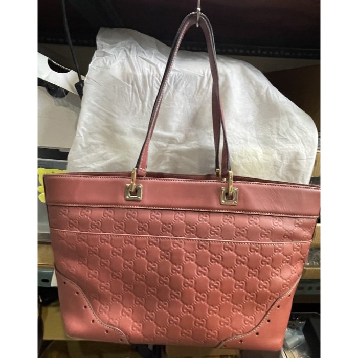 95成新正品~GUCCI 玫瑰粉全牛皮托特包/肩背包 近全新 內外乾淨無需整理 分層多 A4可放-細節圖2