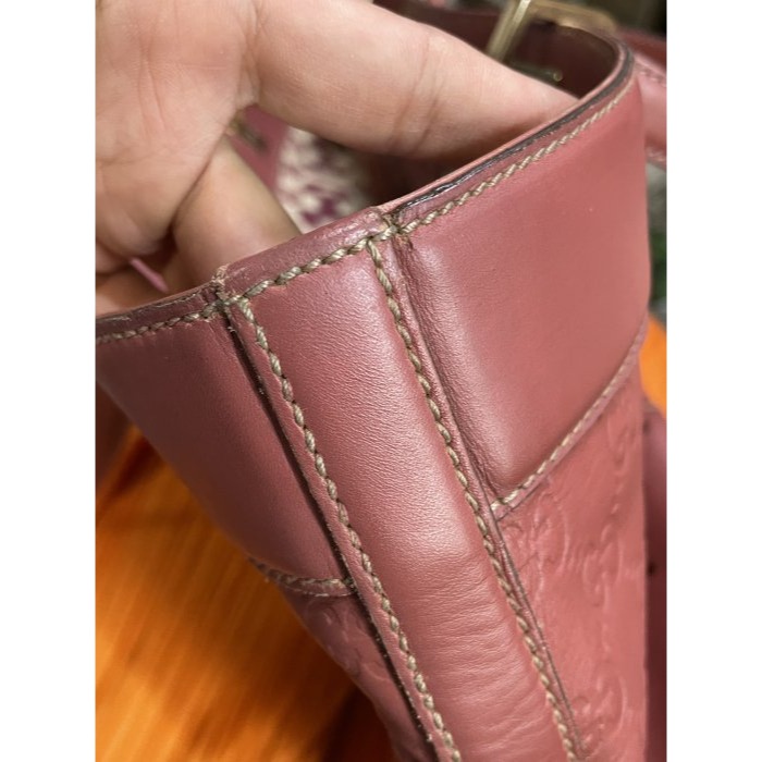 95成新正品~GUCCI 玫瑰粉全牛皮托特包/肩背包 近全新 內外乾淨無需整理 分層多 A4可放-細節圖3