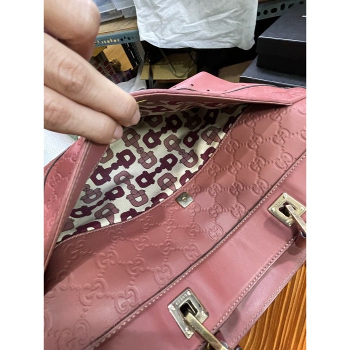 95成新正品~GUCCI 玫瑰粉全牛皮托特包/肩背包 近全新 內外乾淨無需整理 分層多 A4可放-細節圖11