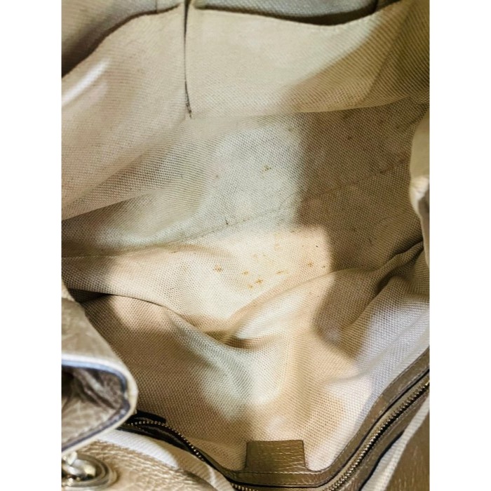 92成新正品~GUCCI 香檳金荔枝紋牛皮Soho鍊條肩包/側背兩用包 附防塵袋 大包 皮軟 不肩帶好背好背-細節圖9