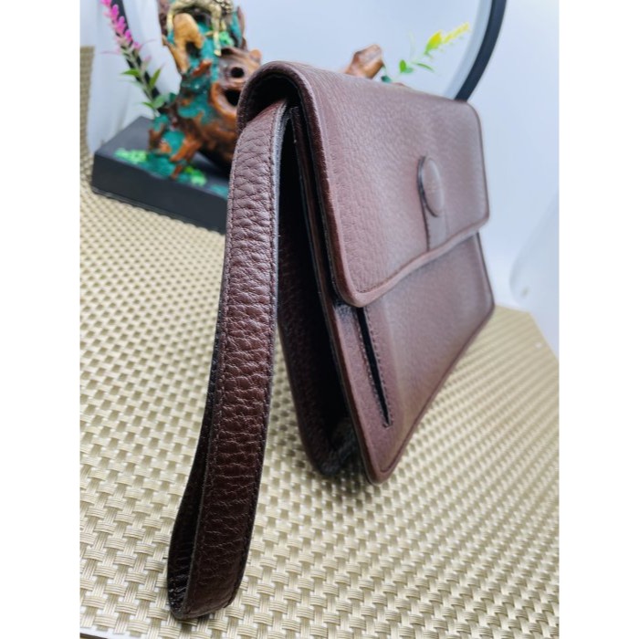 98成新正品~BALLY 咖啡色荔枝紋全牛皮男士壓扣手拿包 低調個性化大哥包-細節圖3