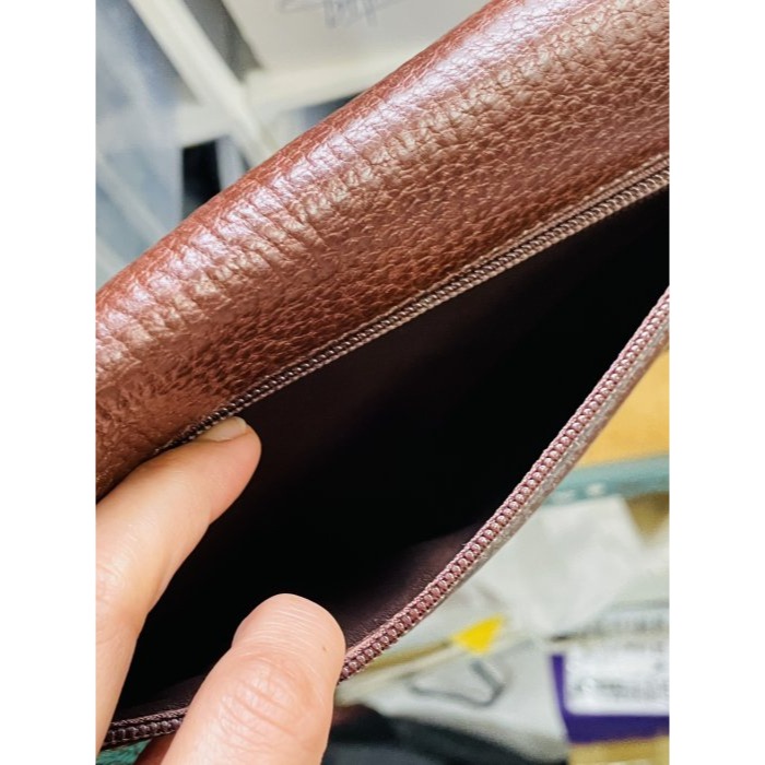 98成新正品~BALLY 咖啡色荔枝紋全牛皮男士壓扣手拿包 低調個性化大哥包-細節圖5