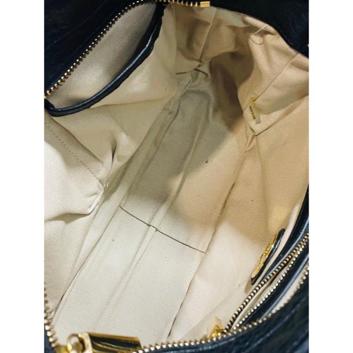 92成新正品~TORY BURCH 大TB logo黑色荔枝紋全牛皮托特包/斜背兩用包 軟厚牛皮乾淨無損傷-細節圖3