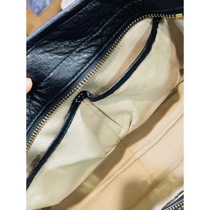 92成新正品~TORY BURCH 大TB logo黑色荔枝紋全牛皮托特包/斜背兩用包 軟厚牛皮乾淨無損傷-細節圖5