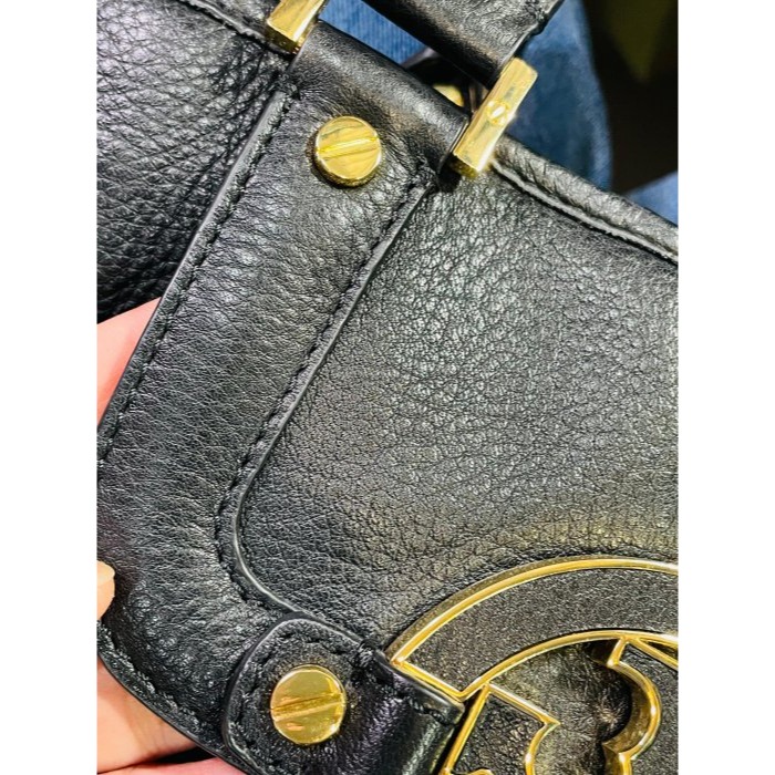 92成新正品~TORY BURCH 大TB logo黑色荔枝紋全牛皮托特包/斜背兩用包 軟厚牛皮乾淨無損傷-細節圖9