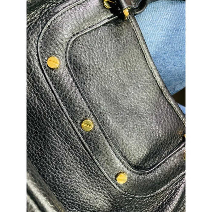 92成新正品~TORY BURCH 大TB logo黑色荔枝紋全牛皮托特包/斜背兩用包 軟厚牛皮乾淨無損傷-細節圖11