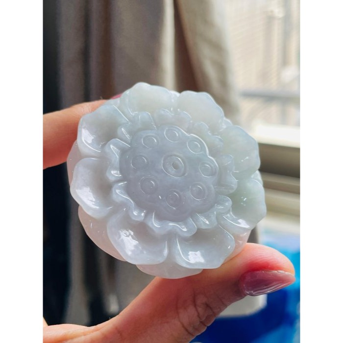 天然A貨緬甸玉 溫潤藍綠手工雕聚寶蓮臺翡翠香插 膠潤滿底色鐲心一開 工藝精緻厚庄全透光-細節圖2