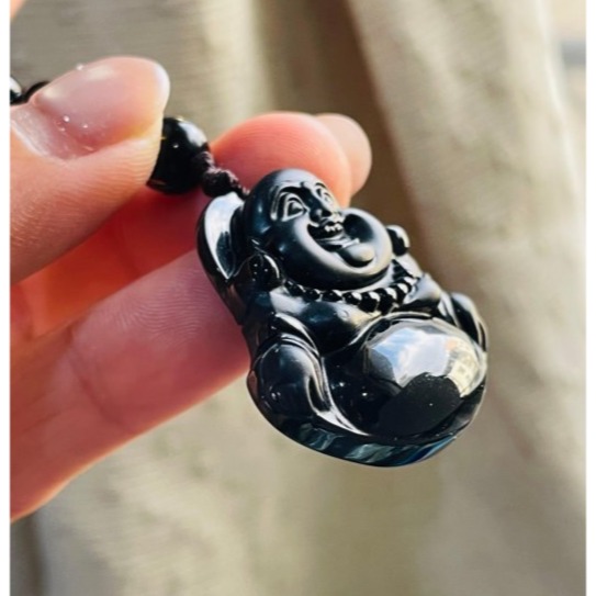 天然A貨緬甸玉 墨翠純黑雙拋工精雕佛公/彌勒佛翡翠佛墜 鏡面光澤 肚飽滿有財 法像福氣 霧亮雙工藝-細節圖4