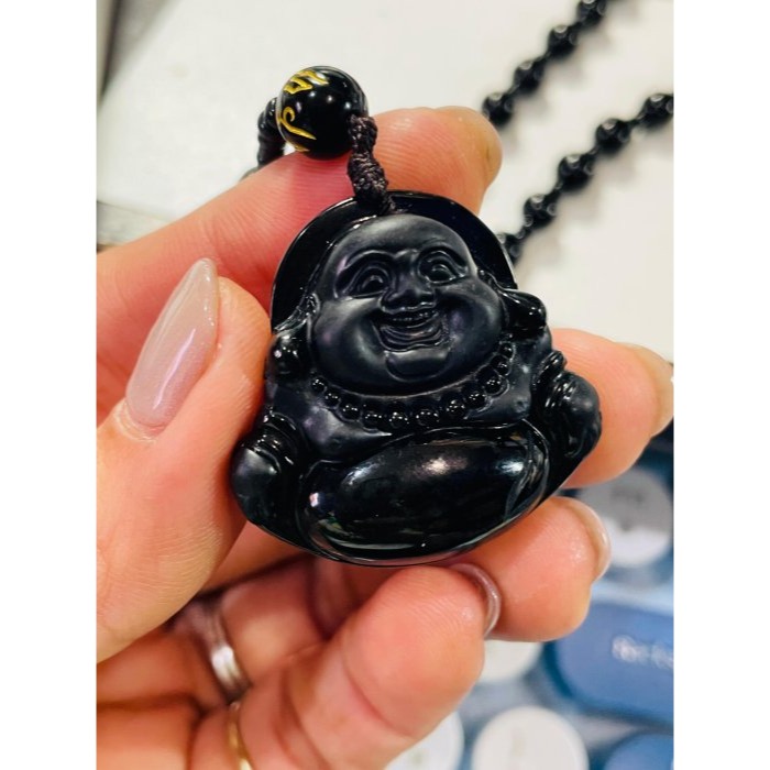 天然A貨緬甸玉 墨翠純黑雙拋工精雕佛公/彌勒佛翡翠佛墜 鏡面光澤 肚飽滿有財 法像福氣 霧亮雙工藝-細節圖8