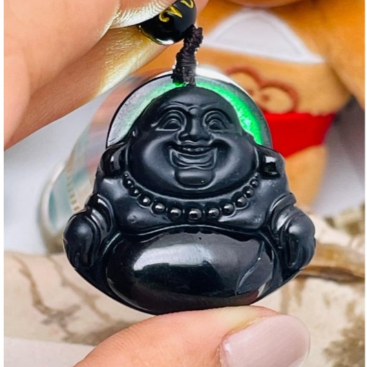 天然A貨緬甸玉 墨翠純黑雙拋工精雕佛公/彌勒佛翡翠佛墜 鏡面光澤 肚飽滿有財 法像福氣 霧亮雙工藝-細節圖10