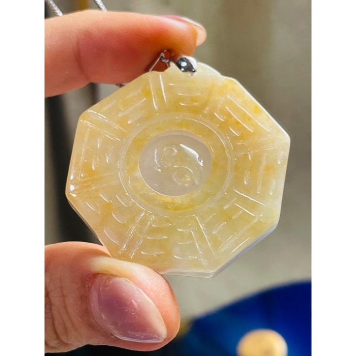 天然A貨緬甸玉 冰潤金黃雙彩太極八卦翡翠玉墜 起冰油黃霧層 包覆雪梨肉 帶冰感油度佳 大小易配戴-細節圖4
