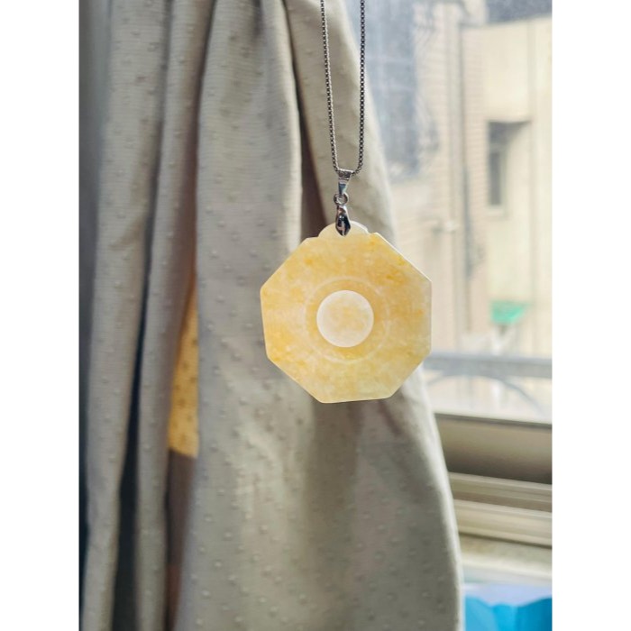 天然A貨緬甸玉 冰潤金黃雙彩太極八卦翡翠玉墜 起冰油黃霧層 包覆雪梨肉 帶冰感油度佳 大小易配戴-細節圖8